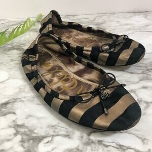 Sam Edelman Felicia Gold Black Stripe Ballet Flat Women 6